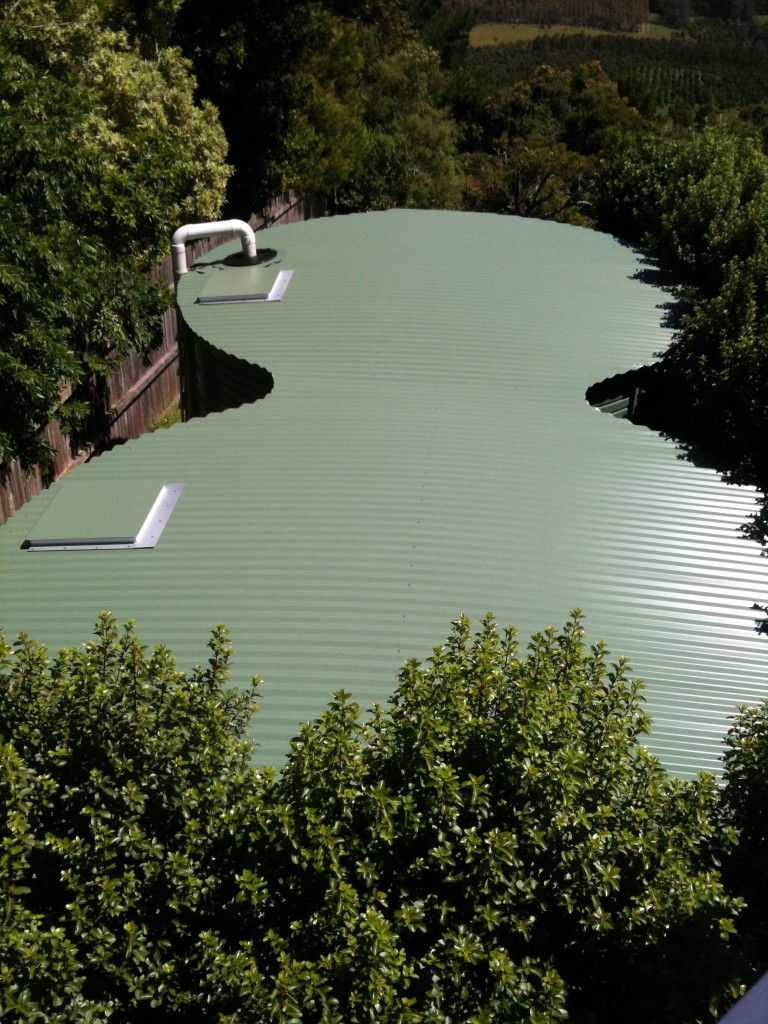 Two pioneer water tanks installed side by side with a single roof