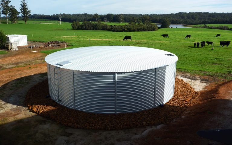 Agriculture water tank and cows